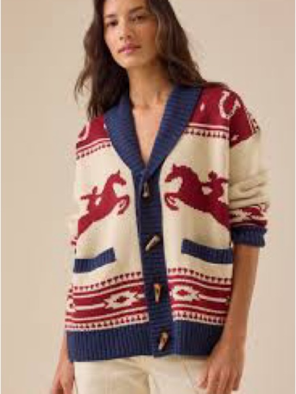Altar’d State Bonnie Horse Cardigan with Navy Trim